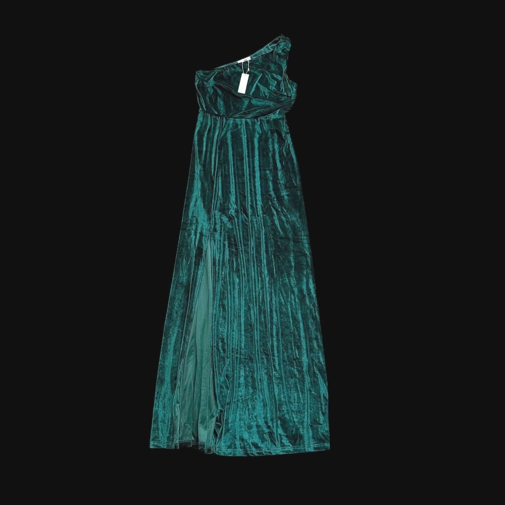 Baltic Born Tatiana Velvet One Shoulder Maxi Dress Emerald Green Size M New